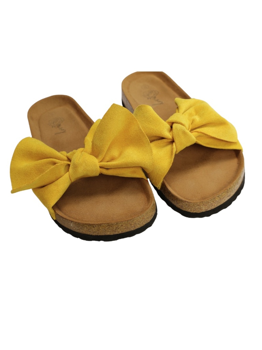 Fisace Yellow Oversized Bow Cork Footbed Slide Sandals Women's 9